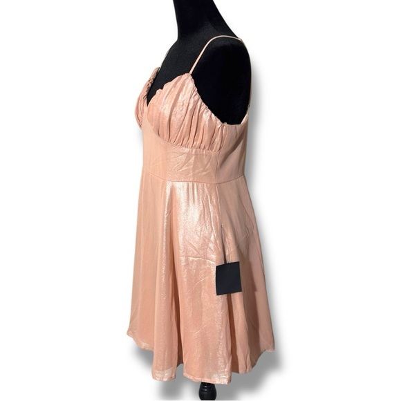 Lulu’s Shiny Peach Spaghetti Strap Pleated Cups Mini Formal Style Sundress - Picture 6 of 16